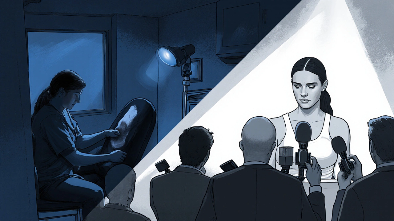 Scena divisa: Emma al fisioterapista per il ginocchio e sotto pressione dei giornalisti.